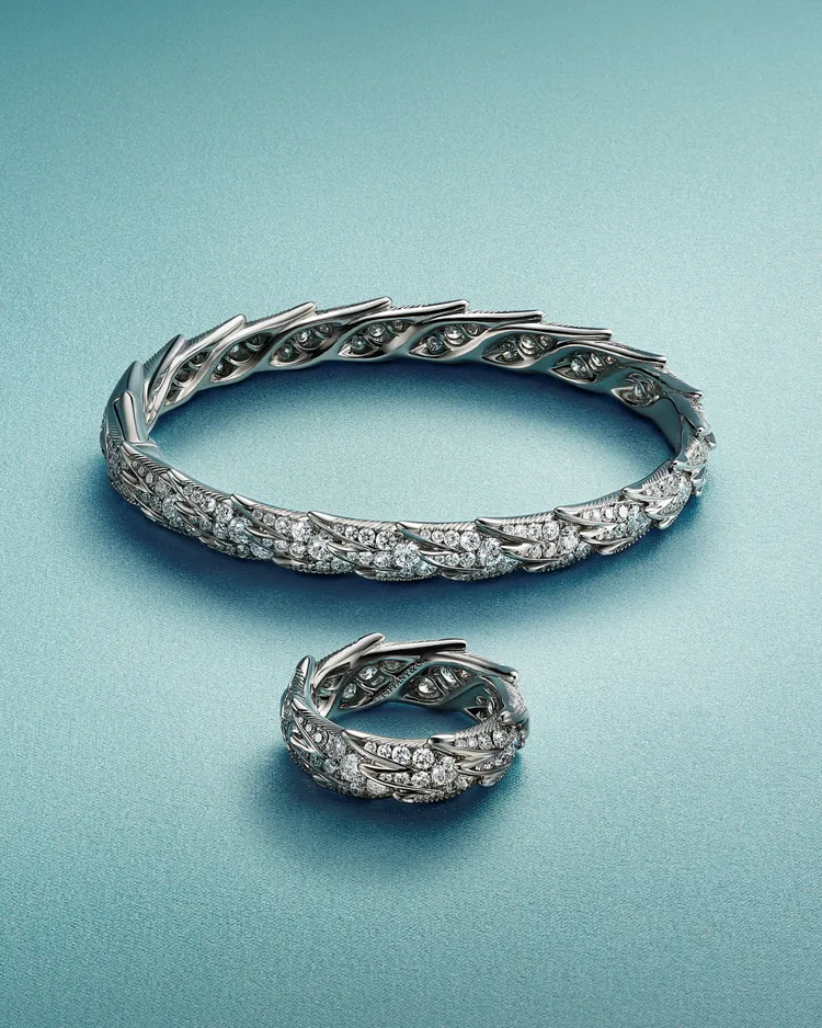 Bird on a Rock by Tiffany 石上鳥珠寶系列 Wings 寬版手環175萬元、寬版戒指63萬5000元。品牌提供