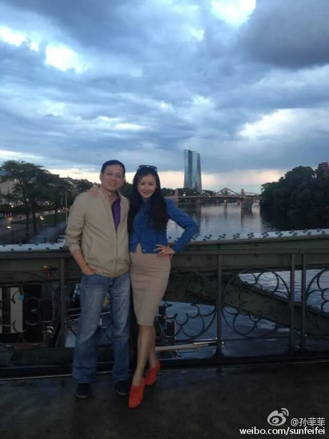 孫菲菲2014年奉子成婚，挺孕肚笑稱拍「一家三口」全家福。翻攝孫菲菲微博
