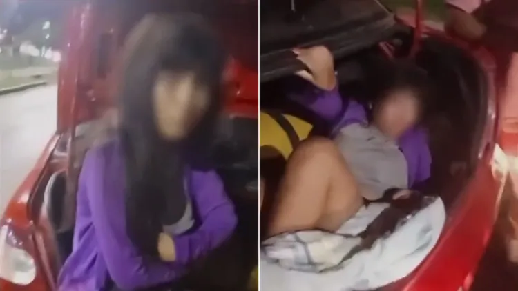 女子窝在计程车后车厢,以确保男友司机没有趁著工作搞外遇。翻摄自X