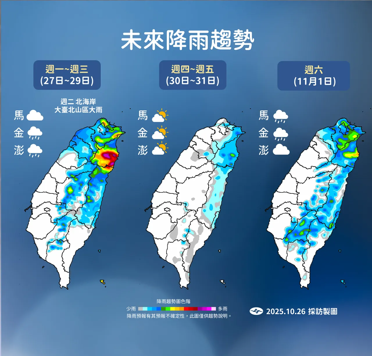 未来降雨趋势。气象署提供