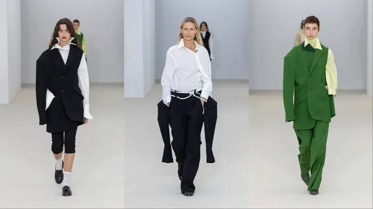 袖口、領口與開口置於非慣常位置，刻意製造出錯位感。品牌提供