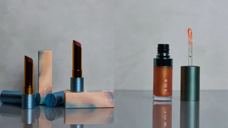 RMK絲絨光彩口紅（左圖）組合價1450元、透光唇蜜#EX04（右圖）1200元。品牌提供

