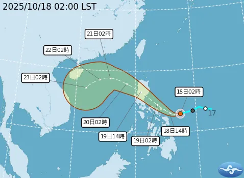 風神颱風路徑。氣象署提供