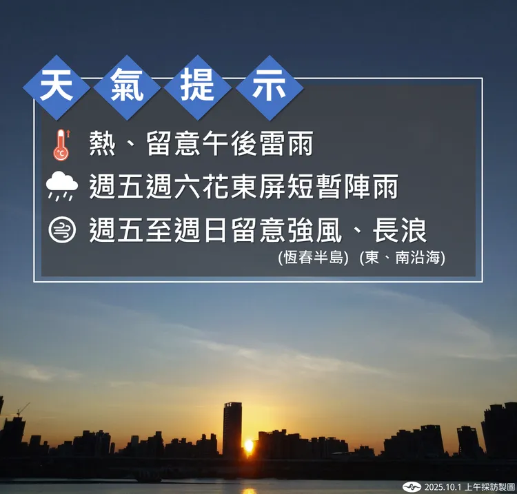 天氣提醒。氣象署提供