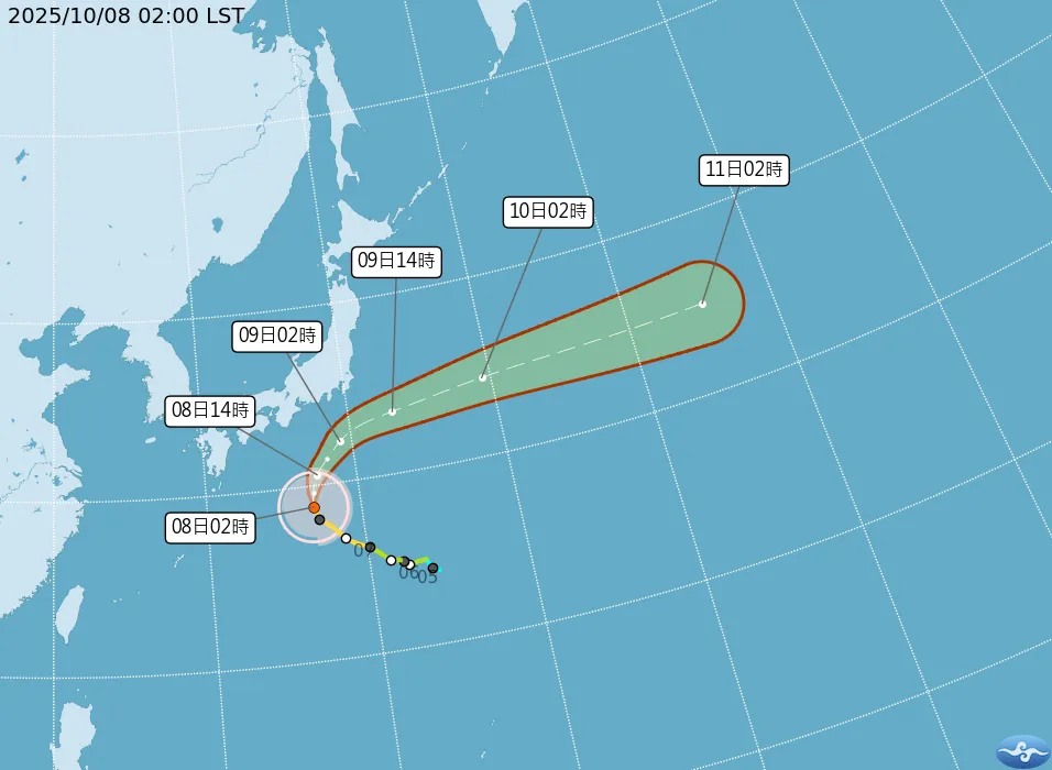 第 22 号台风「哈隆」的最新路径预测。中央气象署