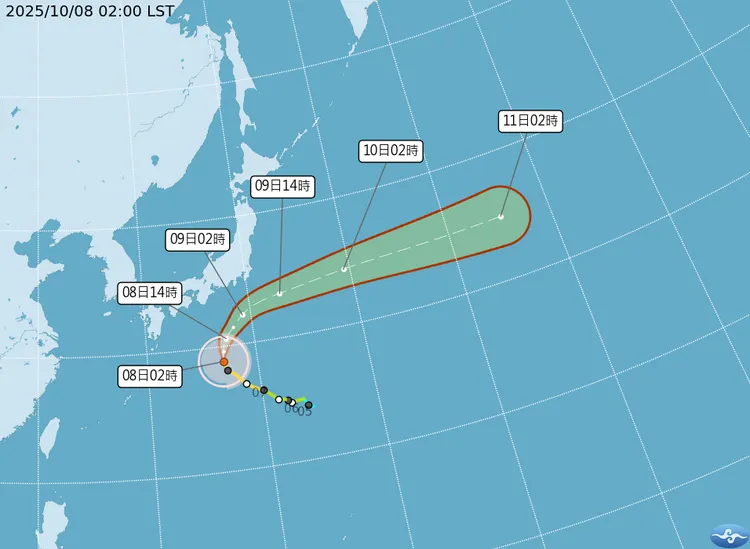 第 22 號颱風「哈隆」的最新路徑預測。中央氣象署