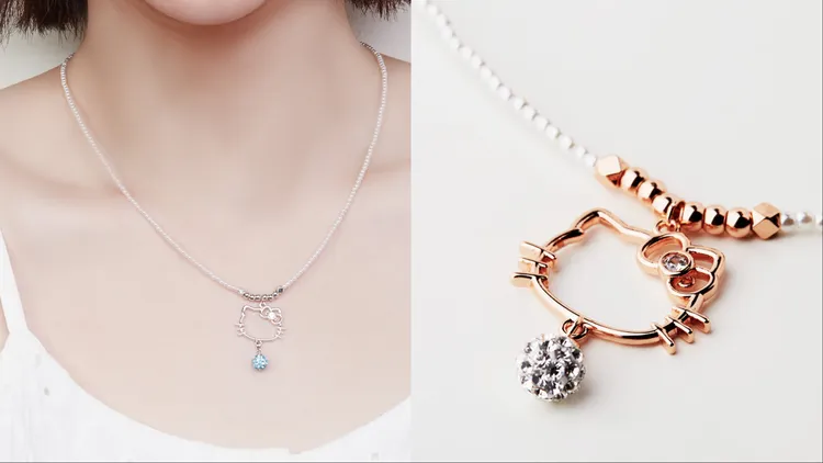「Paradise of Pearls」將珍珠珠鍊結合鏤空Kitty輪廓。品牌提供
