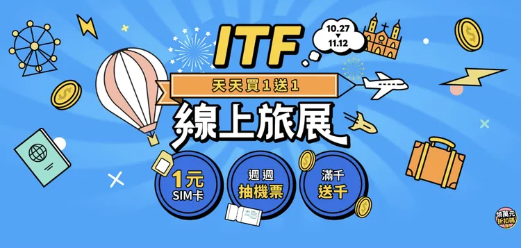 KKday线上旅展起跑!全球人气旅游商品买一送一、各国SIM卡天天1元疯抢。