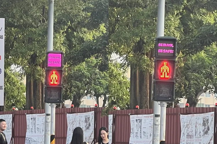 世運前的倒數紅綠燈出現BLACKPINK。陳薇安攝