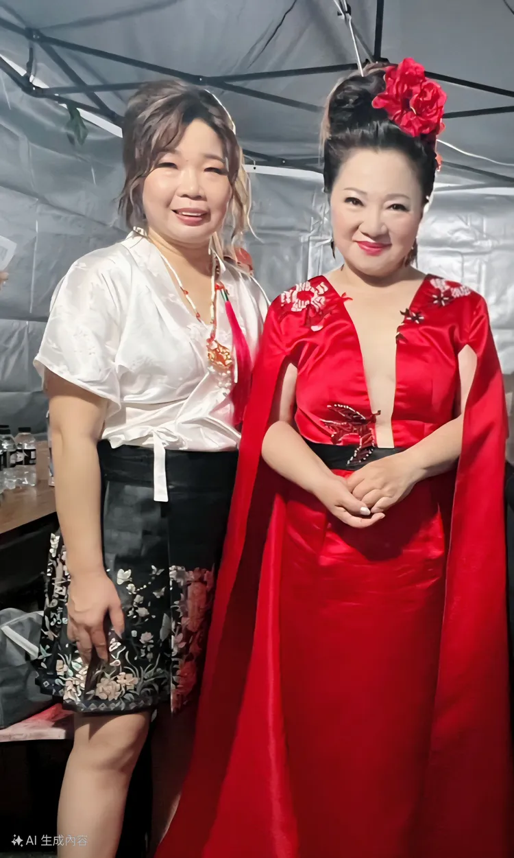 陳衣宸（左）揭開「聖母媽祖巡迴演唱會」，日前首場邀來綜藝大姐頭白冰冰擔任主持人。愛奇樂提供