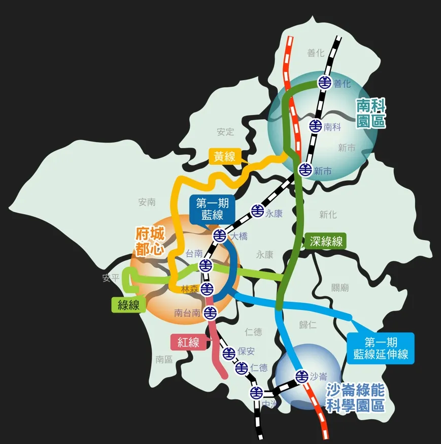 南市捷运规划图。翻摄台南市捷运工程处