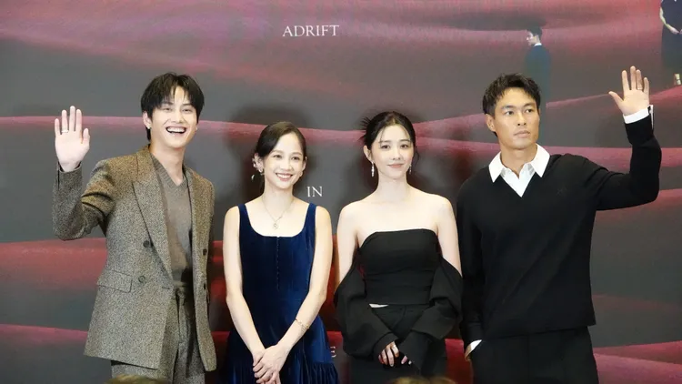 影集《人浮於愛》首映會，范少勳（左起）、簡嫚書、邵雨薇、楊祐寧出席。特勤中心攝