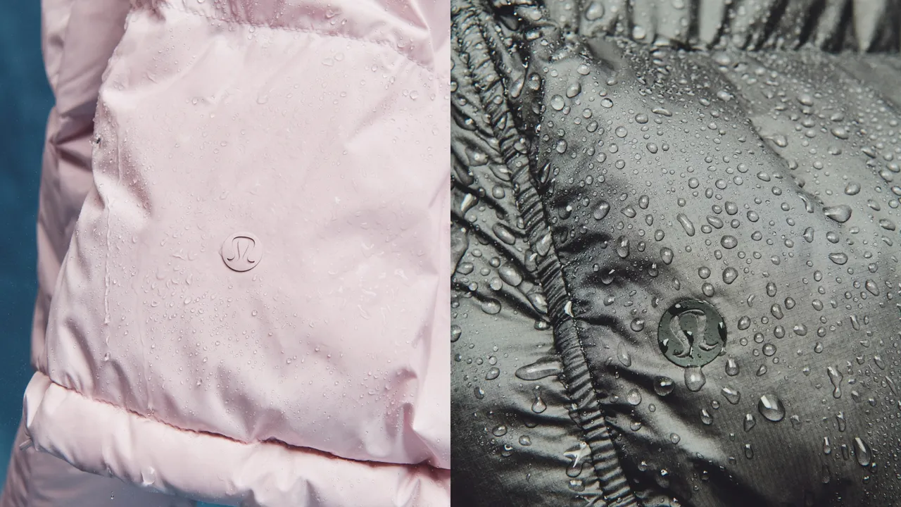 lululemon外套系列皆选用防泼水面料制成。品牌提供