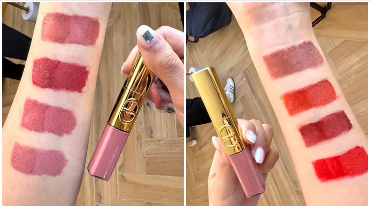 Dior金緻雙頭唇釉限量系列，（左圖上至下）#100、#720、#220、#420；（右圖上至下）#520、#747、#881、#999。張家玲攝