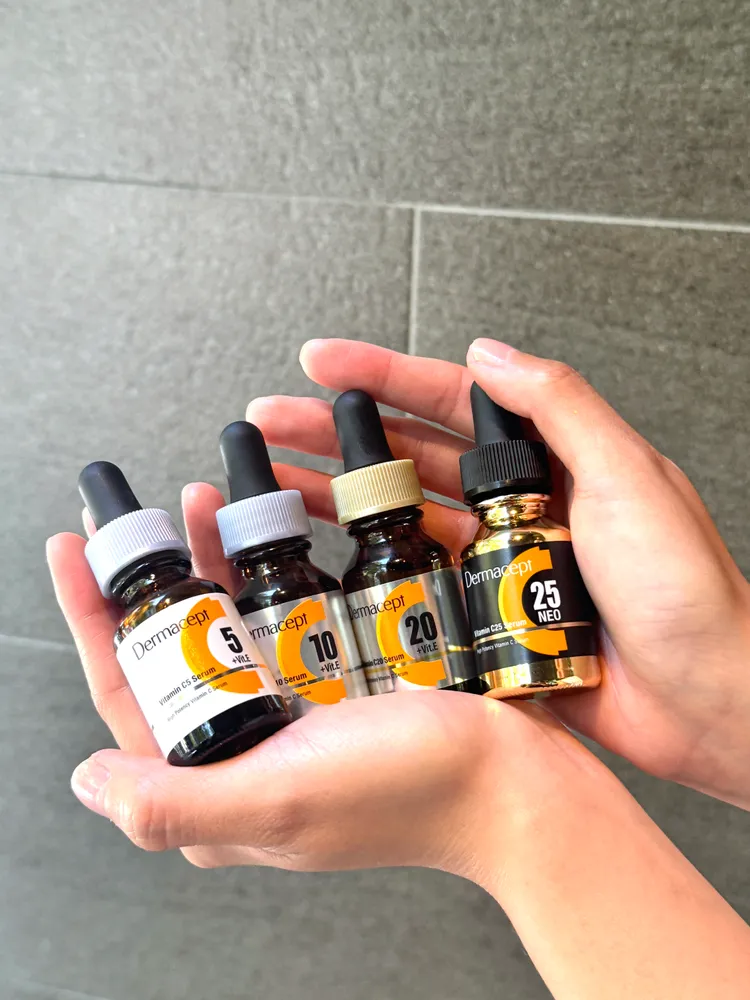 Dermacept帶來4種不同濃度的維他命C精華。張家玲攝