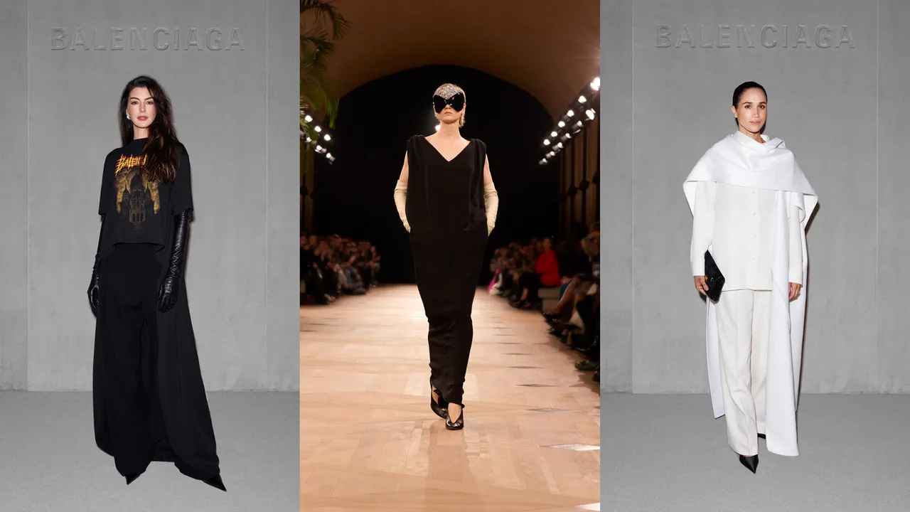 安海瑟薇(左圖)、梅根馬可(右圖)現身BALENCIAGA 2026春夏大秀。翻攝IG、品牌提供
