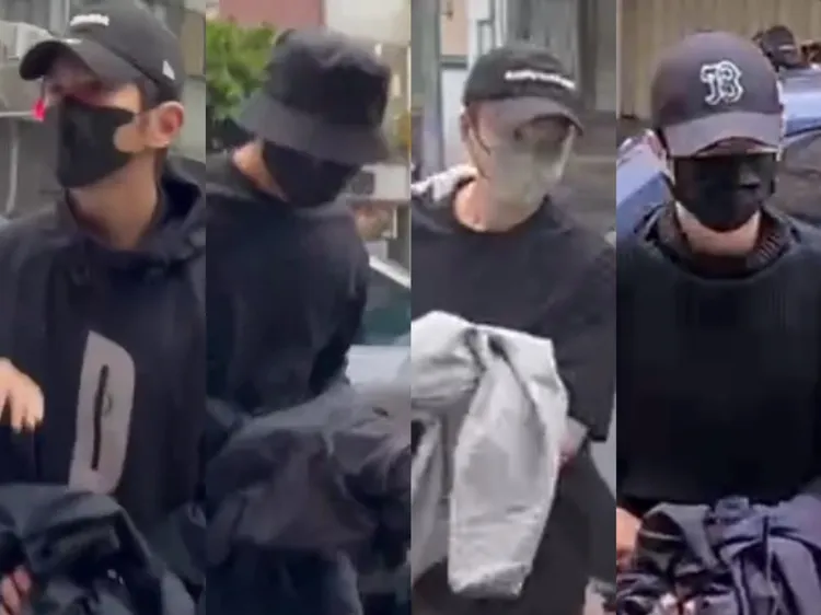 王大陸閃兵案第三波掃蕩，藝人修杰楷(左起)、陳柏霖、Energy書偉及棒棒堂小杰等4人遭檢警拘提到案，Energy坤達因在國外暫逃過一劫，未來返台一落地就會被帶走。翻攝畫面