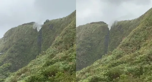风太大…瀑布被吹到往上飘!北海岸「水柱逆流」震撼画面曝光