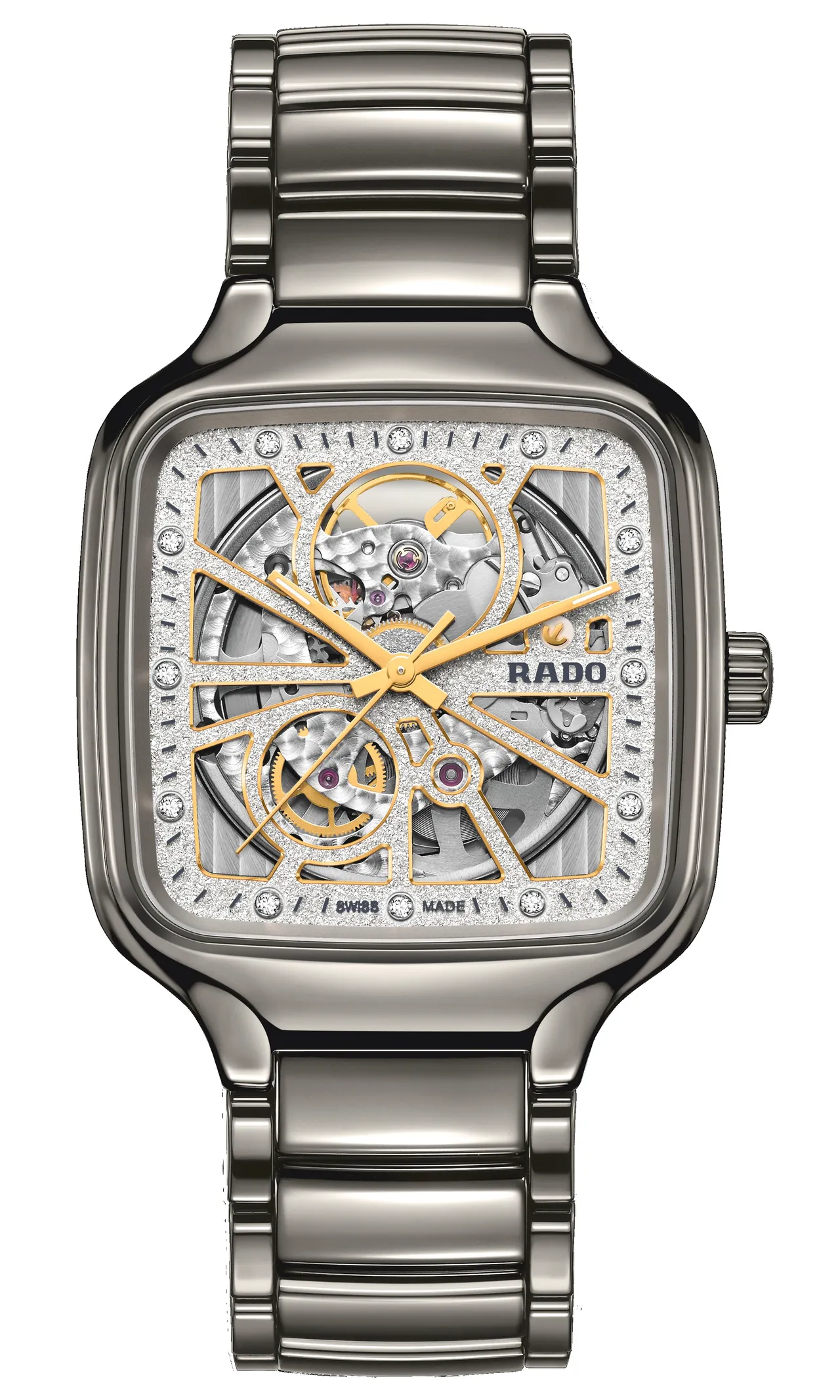 RADO True Square真我方形系列电浆高科技陶瓷镂空腕表,10万3100元。品牌提供