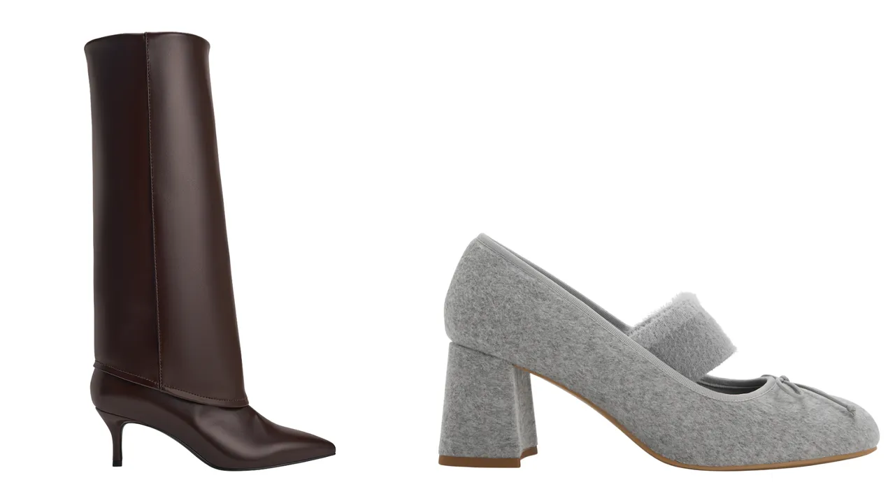 CHARLES & KEITH尖头高跟长靴(左)3390元、Winona针织带玛莉珍粗跟鞋(右)1990元。品牌提供