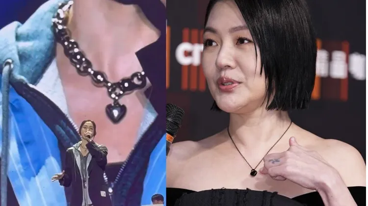 小S（右）日前透露戴著大S骨灰項鍊出席金鐘獎，范瑋琪近日戴著心型項鍊登台演出，也被傳是大S骨灰項鍊，其實瑞典品牌的產品。翻攝阿阿阿插小紅書、攝影中心攝