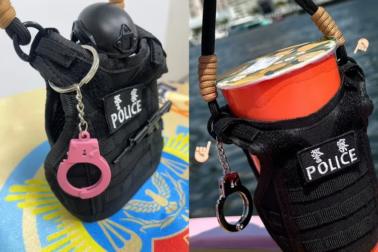 原本冷冰冰的手銬換上粉紅外衣，瞬間變得又萌又潮，相當有型。警方提供