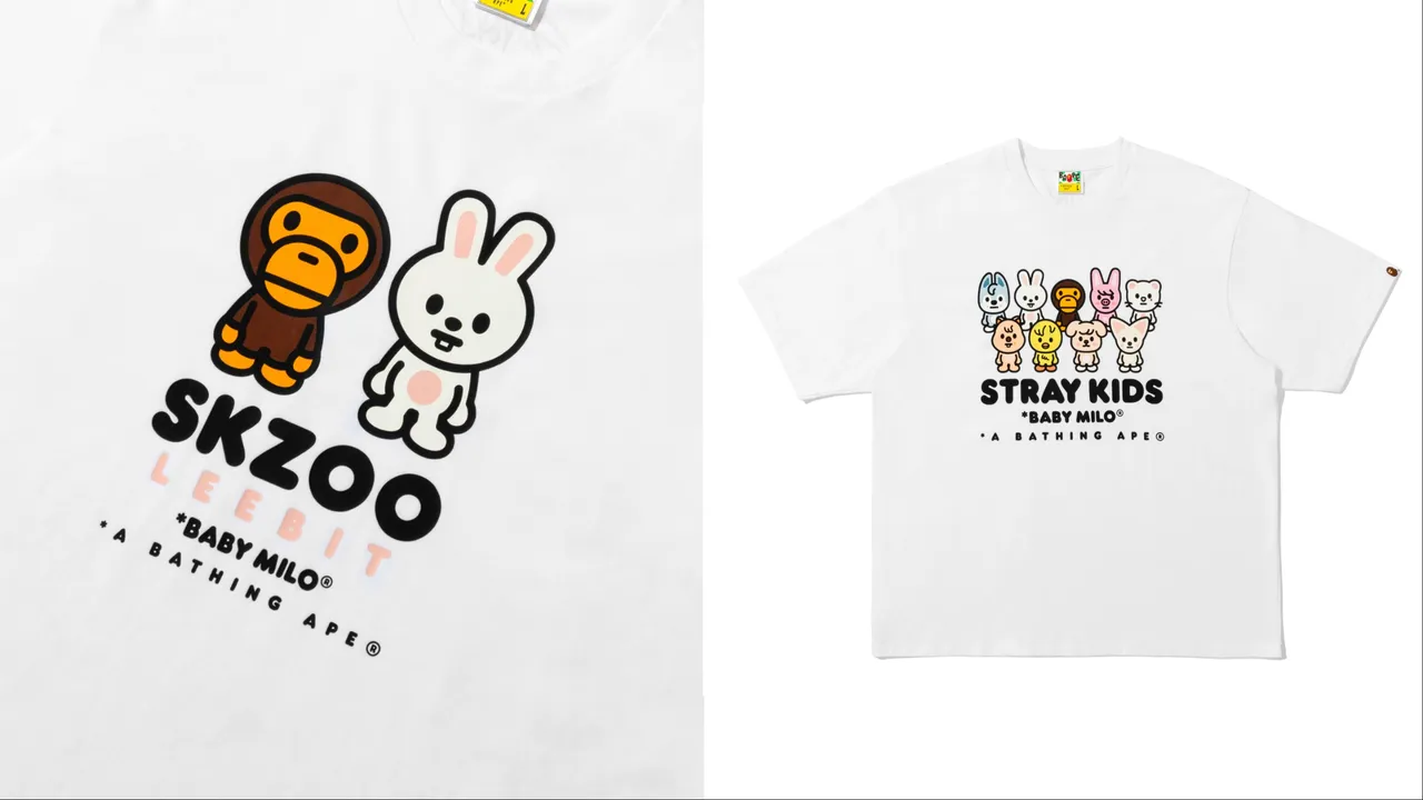 BAPE® × Stray Kids系列BABY MILO® T恤,各3199元。品牌提供