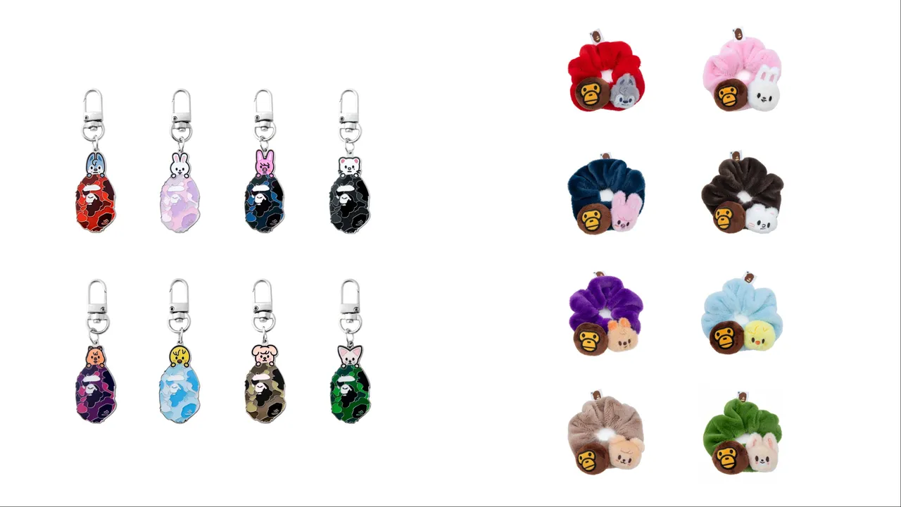 BAPE® × Stray Kids系列KEY RING(左)、SCRUNCHIE发圈(右),各1039元。品牌提供