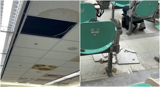 豪雨酿灾!政大淹成水乐园 教室天花板崩落