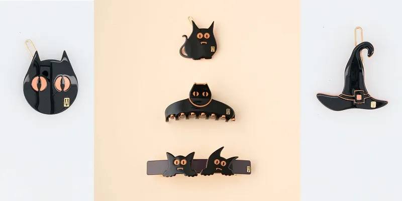 亚历山卓将黑猫、幽灵、小恶魔与巫婆帽等元素都化为发饰。品牌提供