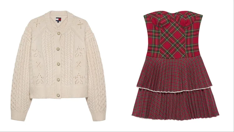 Tommy Girl 麻花針織開襟衫（左）、格紋修身洋裝（右），各7780元。品牌提供