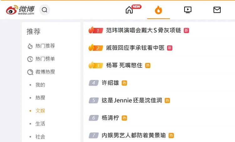 范瑋琪被中國媒體誤傳戴大S骨灰項鍊，登上微博熱搜文娛榜冠軍。