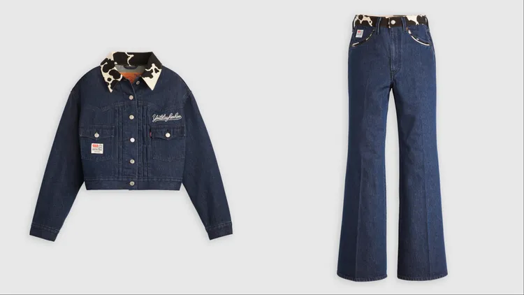 Levi’s® x Toy Story Type II 夾克外套（左）4900元、Ribcage Bell 極高腰丹寧喇叭褲（右）3900元。品牌提供