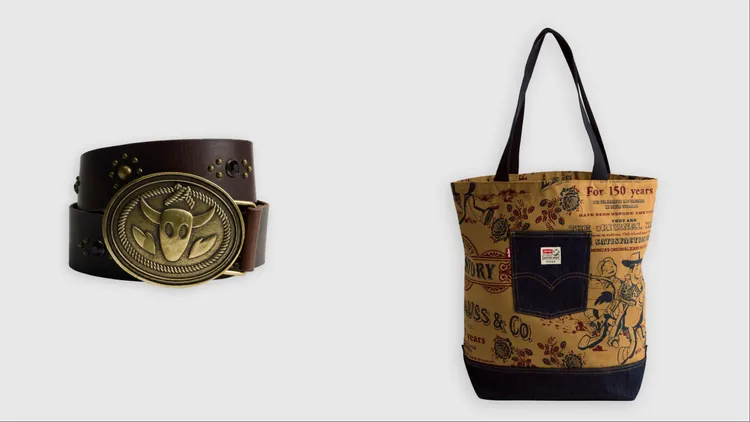 Levi’s® x Toy Story經典胡迪皮帶（左）、滿版印花托特包（右），各2900元。品牌提供