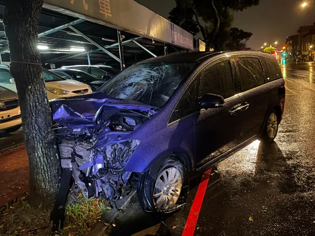 肇事車輛撞上路樹動彈不得。翻攝畫面