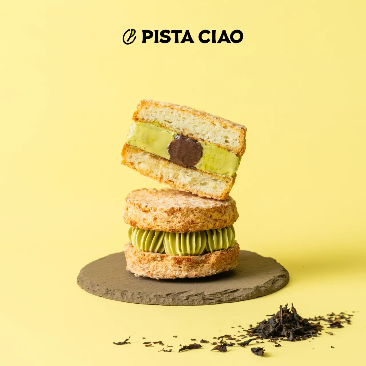 PISTA CIAO 成熟大人系热销单品「冰心厚馅焙茶开心果达克瓦兹」。业者提供