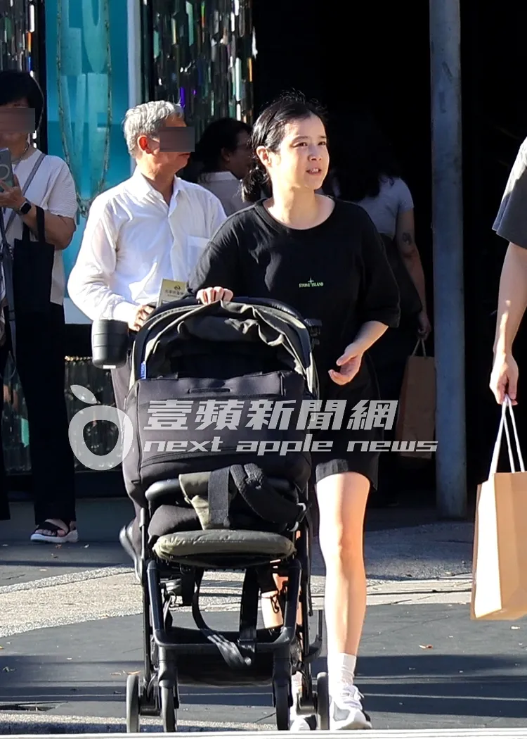 李佳穎推著娃娃車過馬路。特勤中心攝