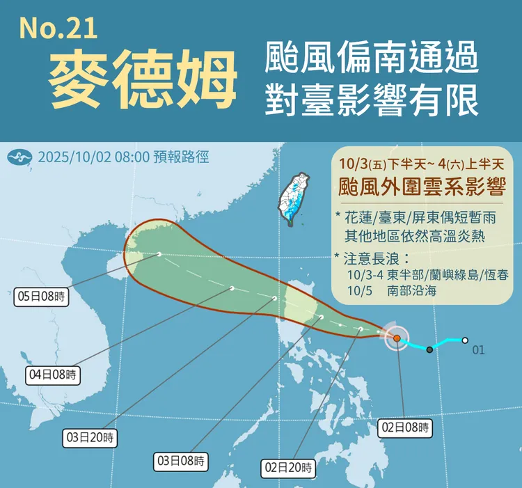 麥德姆颱風預測路徑圖。氣象署提供
