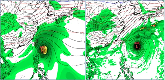 歐洲與美國模式皆預測19日東北季風南下、台灣東側出現熱帶系統，但兩者結果仍有差異。氣象應用推廣基金會