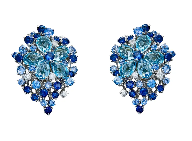 DAMIANI Sun Flower太陽花系列18K白金海藍寶石鑽石耳環，99萬元。品牌提供
