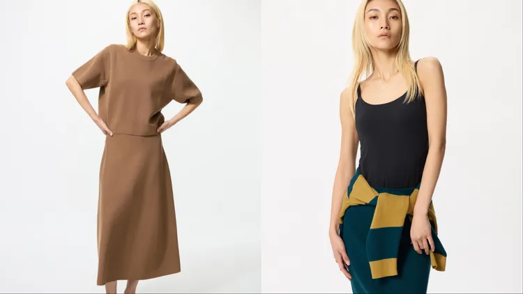 UNIQLO女裝可機洗米蘭羅紋短袖針織衫（左）、女裝AIRism BRATOP細肩帶背心（右），限定價各590元。品牌提供