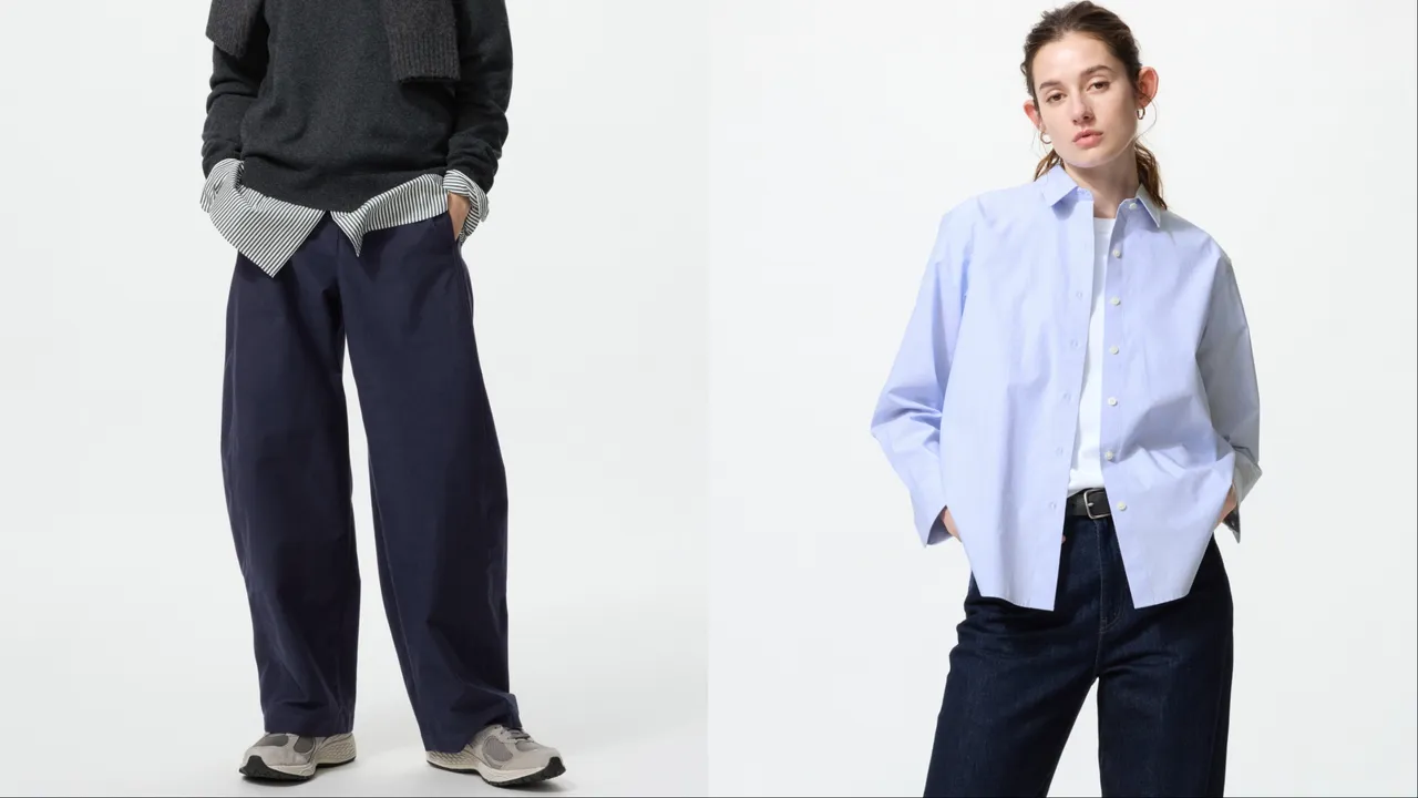 UNIQLO女裝繭型褲(左)限定價990元、女裝棉質襯衫(右)限定價590元。品牌提供
