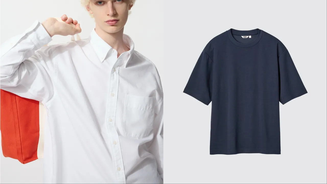 UNIQLO男裝牛津寬版襯衫(左)限定價790元、AIRism棉質寬版圓領T恤(右)限定價390元。品牌提供