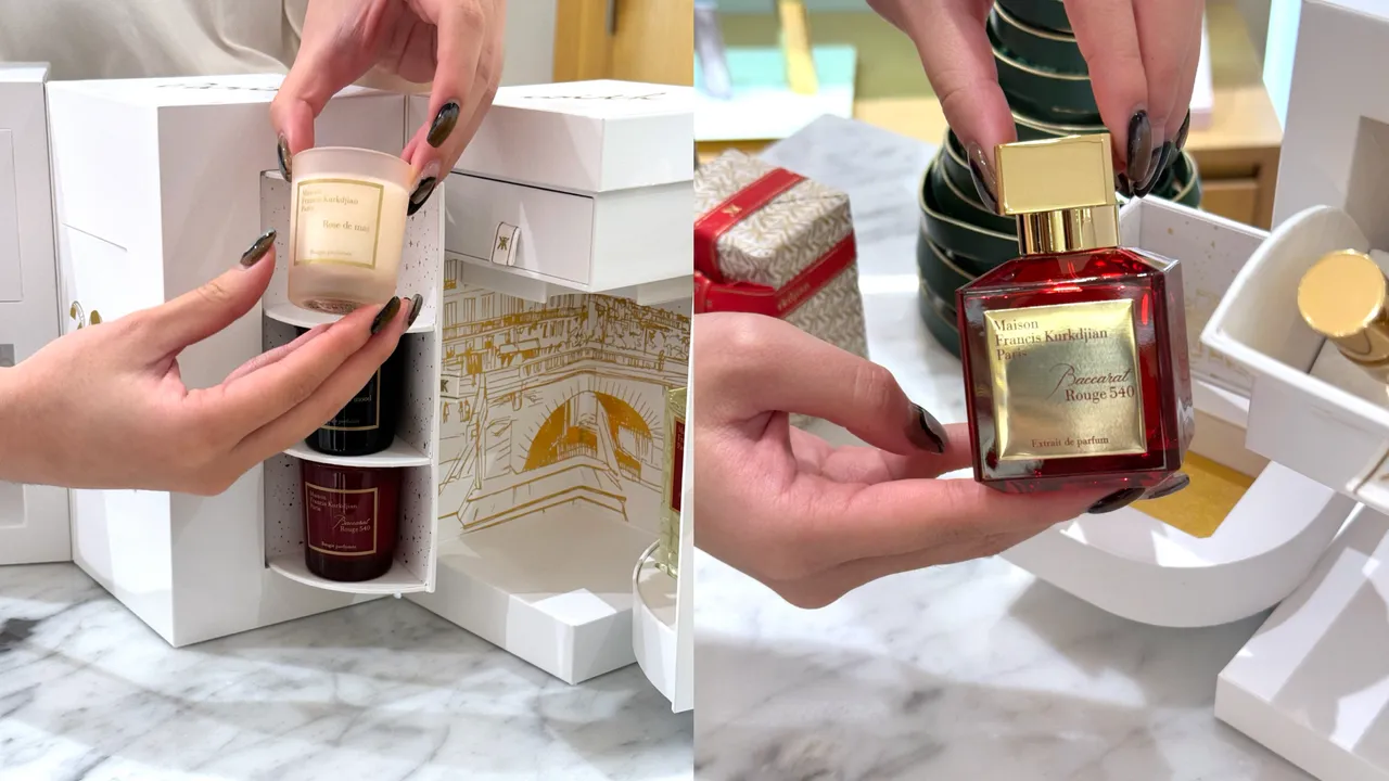 MFK 2025限量跨年倒数日历中有70ml Baccarat Rouge 540水晶之燄香精,以及预计明年才要上市的香氛蜡烛。张家玲摄