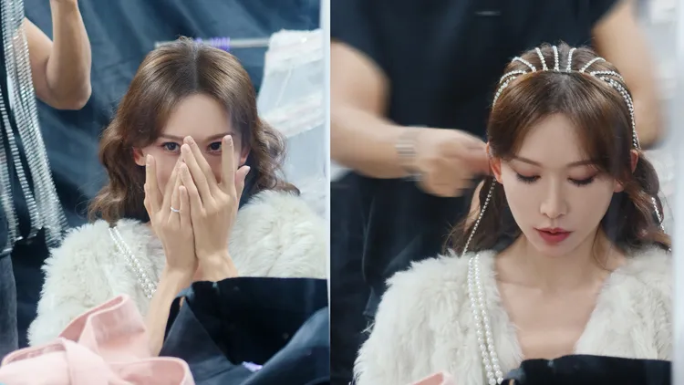 林志玲在後台準備時做出俏皮表情。翻攝林志玲工作室微博