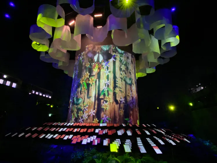 一進館就能看到的「生命劇場」，以巨大樹木造型的曲面螢幕呈現台灣生態樣貌。莊偉祺攝