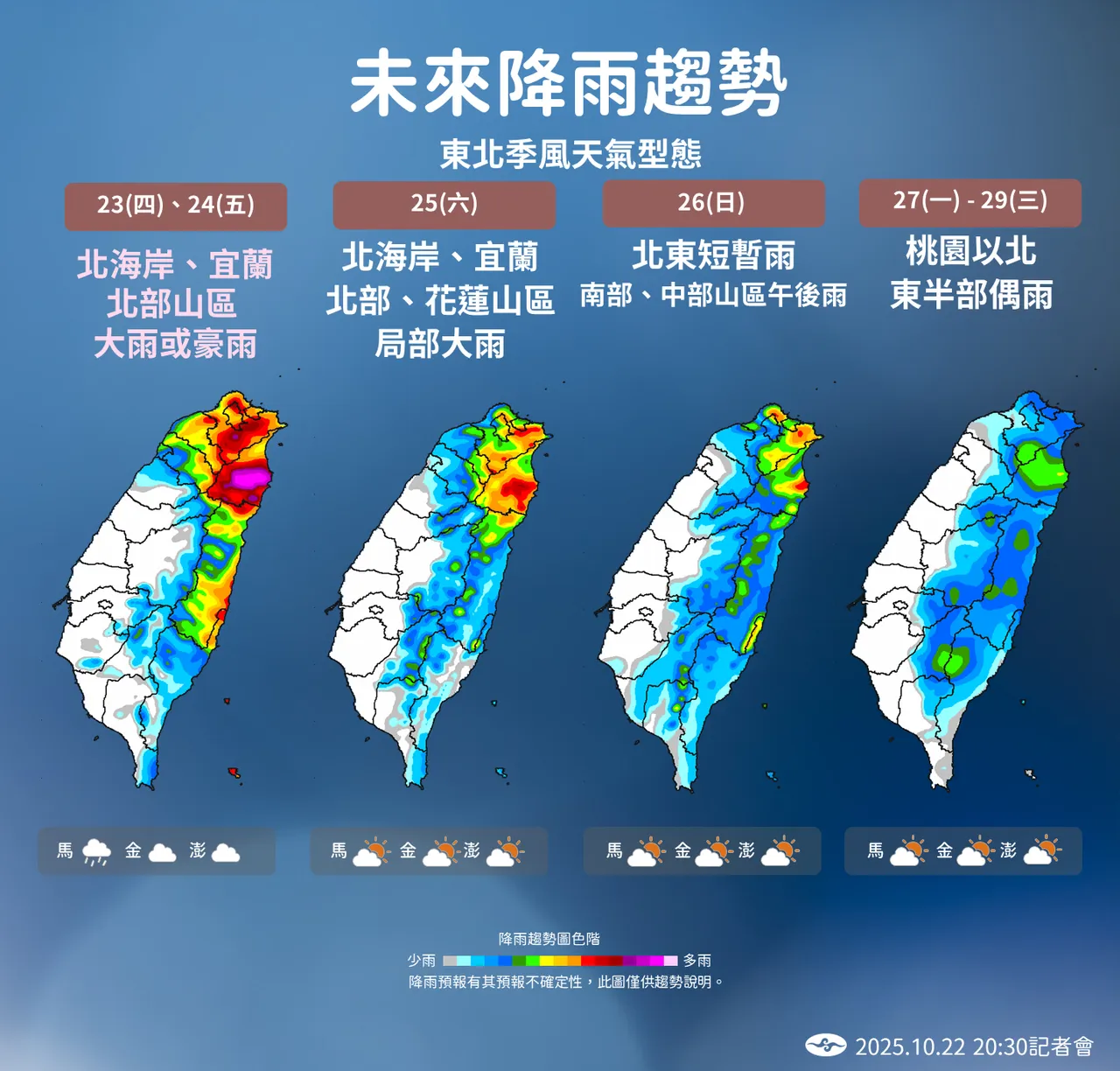 未来降雨趋势。气象署提供