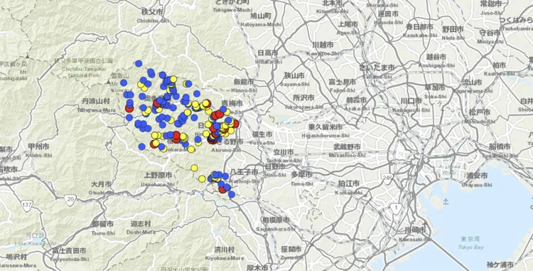 東京八王子市附近也宣布淪陷。翻攝自東京都官網