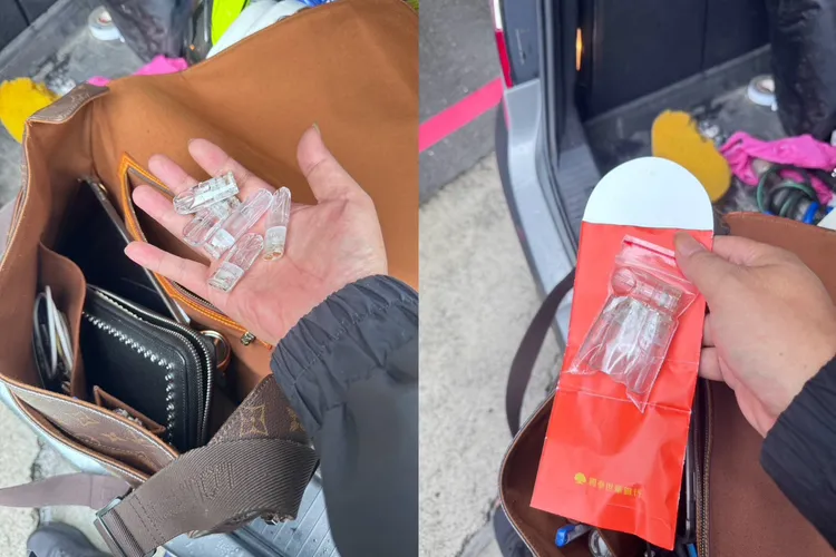 警方在張嫌包包內、車上分別查獲喪屍毒品原油、煙彈、空煙彈。翻攝畫面
