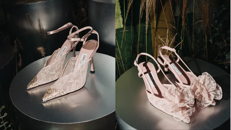 蕾絲材質運用於鞋身、鞋頭裝飾，或以立體花瓣型態呈現。品牌提供